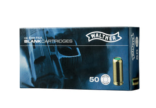 Schachtel mit 50 Schuss Walther Platzpatronen im Kaliber 9 mm P.A.K.